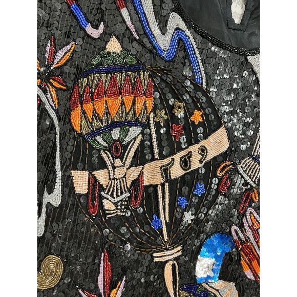 Giorgio Kauten Italian Designer McBling Vtg Sequin Blouse Stars Planets Balloons - Picture 4 of 11